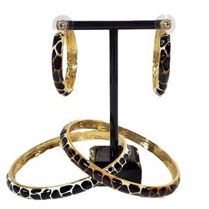 KJL Giraffe Bracelet & Earrings Jewelry Set Post Enamel Kenneth Jay Lane Bangle